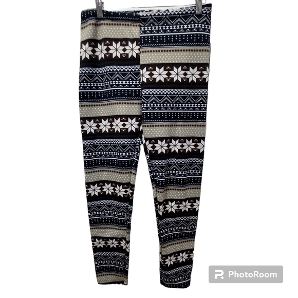 Altar'd State Medium/Large Beige Black Poinsetta Leggings - Picture 2 of 4